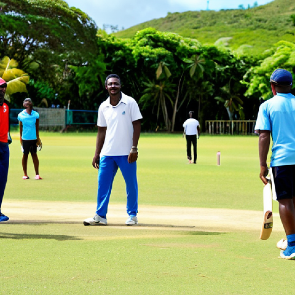 A group of diverse individuals, including men, women, and children, joyfully participating in a casual community cricket match on a sunny, vibrant field in Barbados. Some are playing cricket, while others are casually jogging or playing football in the background. They are all fully clothed in appropriate, modest sportswear, showcasing natural poses and expressions of happiness and camaraderie. The setting is a bright, clear day, with lush green surroundings. Professional photography, high resolution, perfect anatomy, correct proportions, well-formed hands, proper finger count, natural body proportions, safe for work, appropriate content, family-friendly.