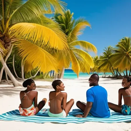 Home 16 바베이도스 국민의 영어 억양 특징 - **Bajan "Liming" on a Sunny Beach**
A vibrant, high-definition photograph of a diverse group of ...