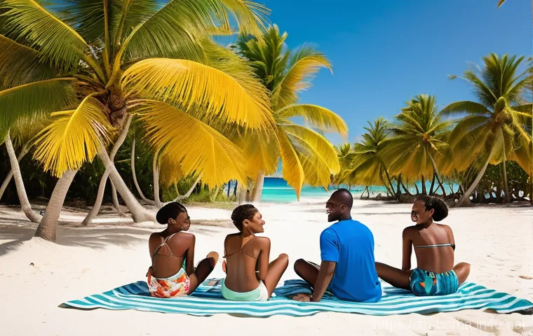 바베이도스 국민의 영어 억양 특징 - **Bajan "Liming" on a Sunny Beach**
    A vibrant, high-definition photograph of a diverse group of ...